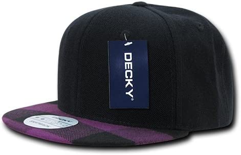 DECKY 1045-BLKPUR Plaid Flat Bill Snapback, Black/Purple, Black/Purple