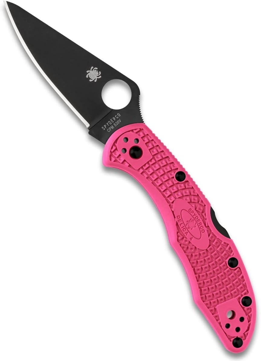Spyderco Delica 4 Lightweight Knife with CPM S30V Premium Blade and Brilliant Pink FRN Handle – PlainEdge