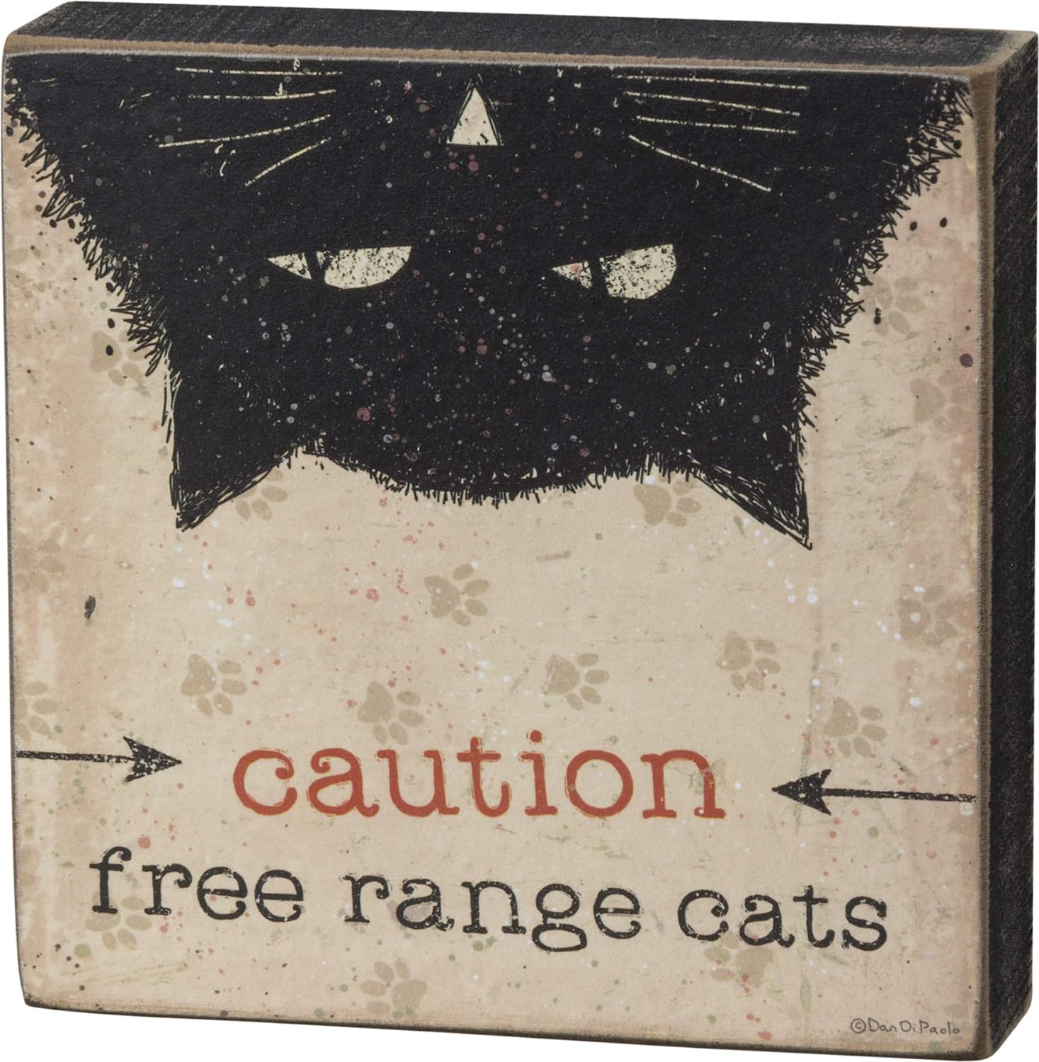 Primitives by Kathy Word Block Sign with Cat Design, 4″ x 4″