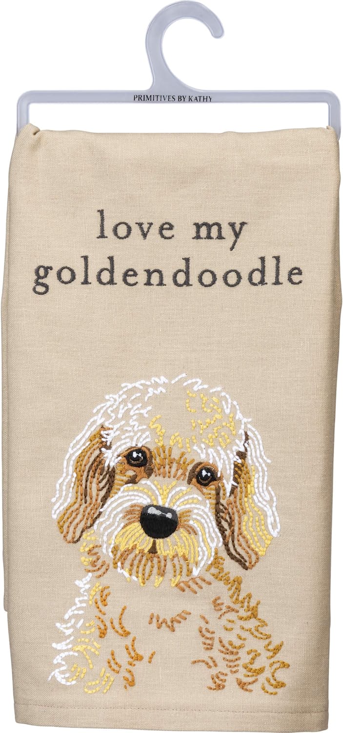 Primitives by Kathy Love My Goldendoodle Dish Towel, 20″ x 26″, Beige